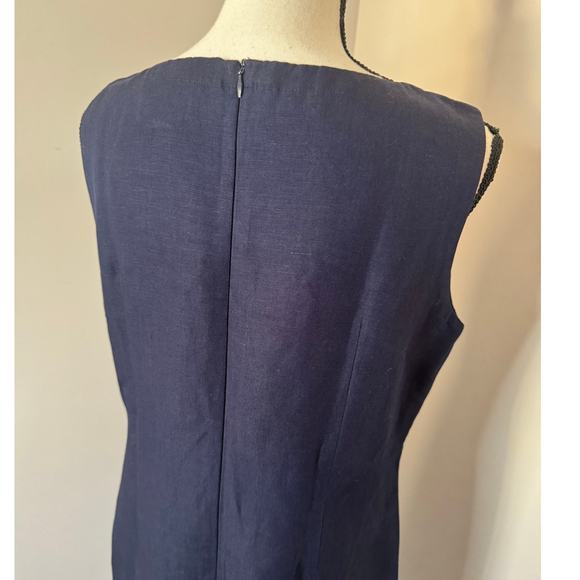 Laura Scott Women's 12P Blue Linen/Rayon Sheath Sleeveless Dress Lined Back Zip - Picture 4 of 6